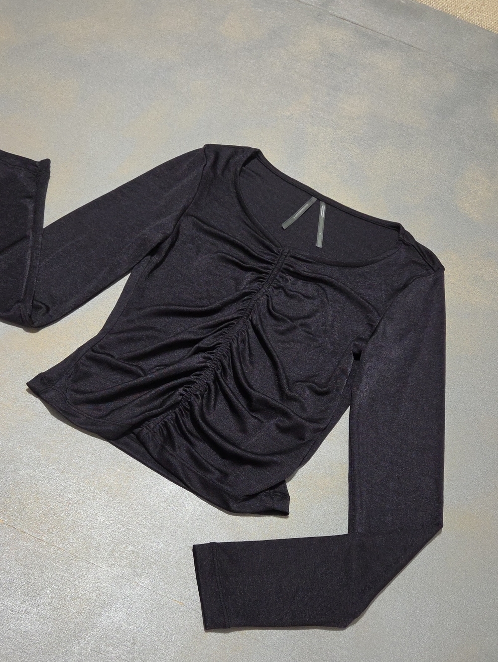 Anthropologie Black Ruched Scoop-Neck Long Sleeve Top NWOTS